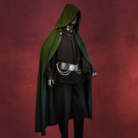 Mittelalter Cape mit Kapuze grün