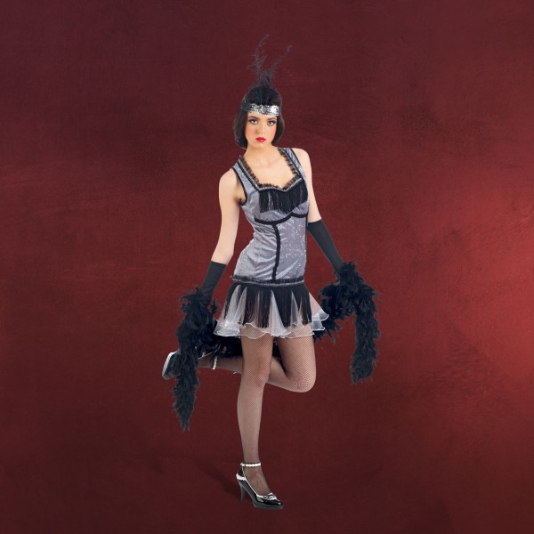 Cabaret Kleid mit Haarband - Kostüm Damen silber