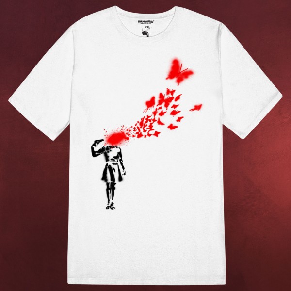 Banksy - Girl and Butterflies T-Shirt weiß