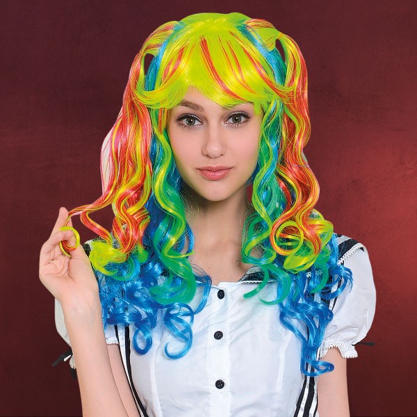 Partygirl - Locken Langhaarperücke Damen bunt