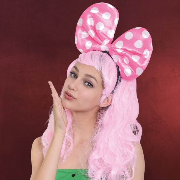 Sweetie - Langhaar Perücke Damen mit Schleife pink