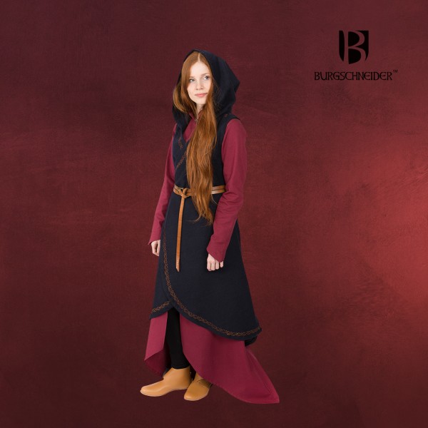 Mittelalter Wickelkleid Myrana mit Kapuze blau