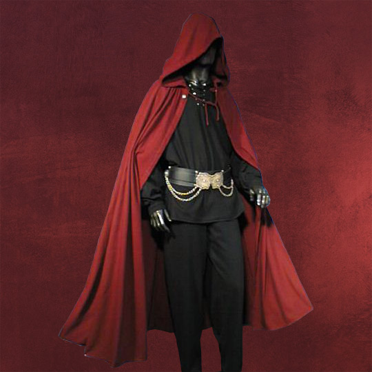 Mittelalter Cape mit Kapuze weinrot