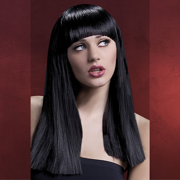 Premium Perücke Alexia - Langhaar mit Pony schwarz