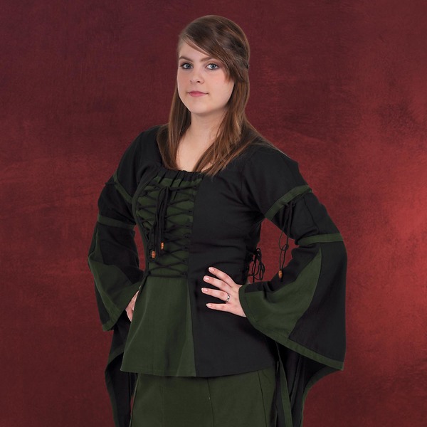 Mittelalter Bluse im Leinen Look schwarz-grün
