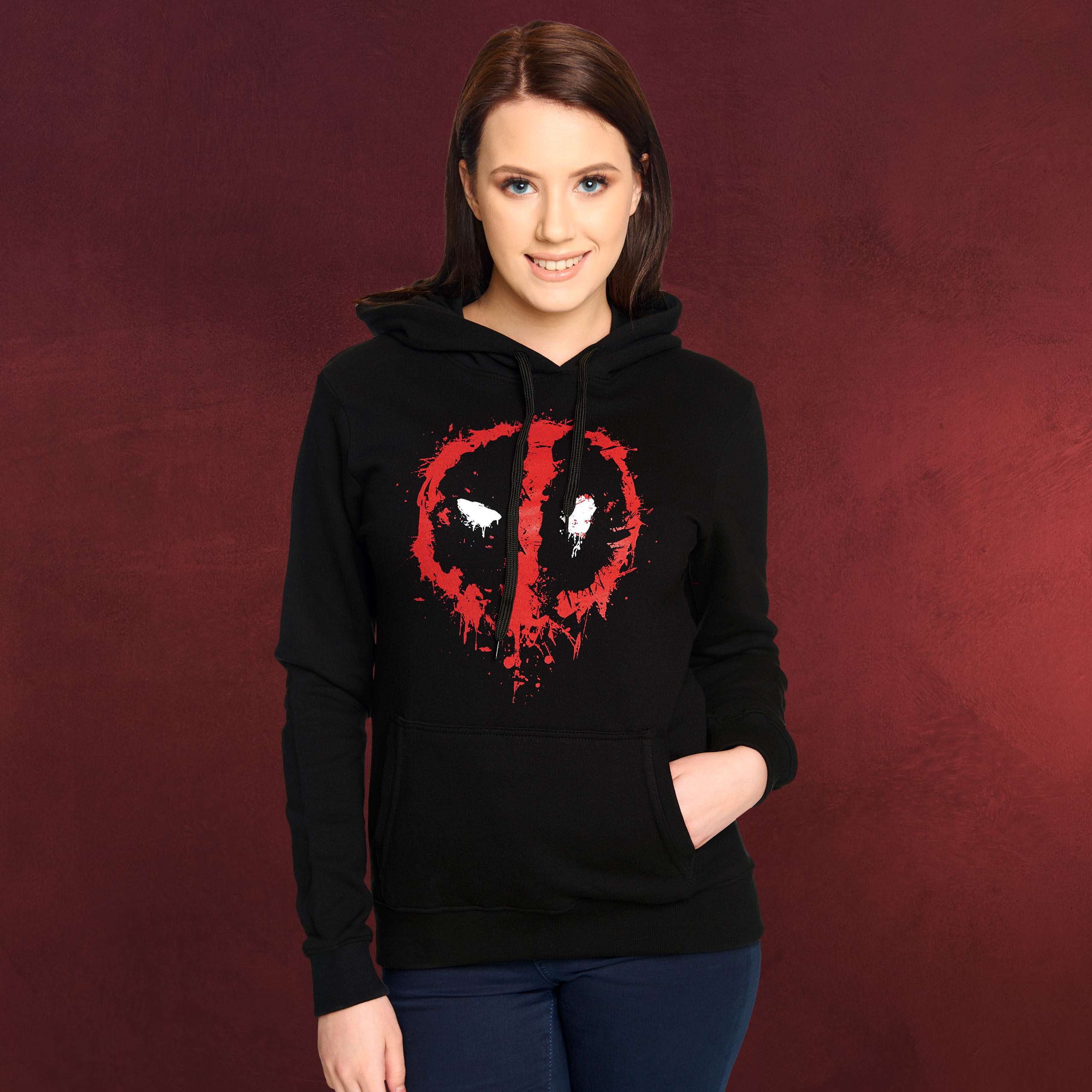 Deadpool Logo Hoodie Damen schwarz | Elbenwald Marvel Elbenwald Hoodie Logo Frontprint mit Kapuze für
