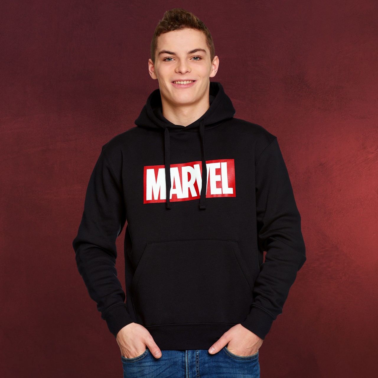 Marvel Logo Hoodie schwarz | Elbenwald Marvel Elbenwald Hoodie Logo Frontprint mit Kapuze für