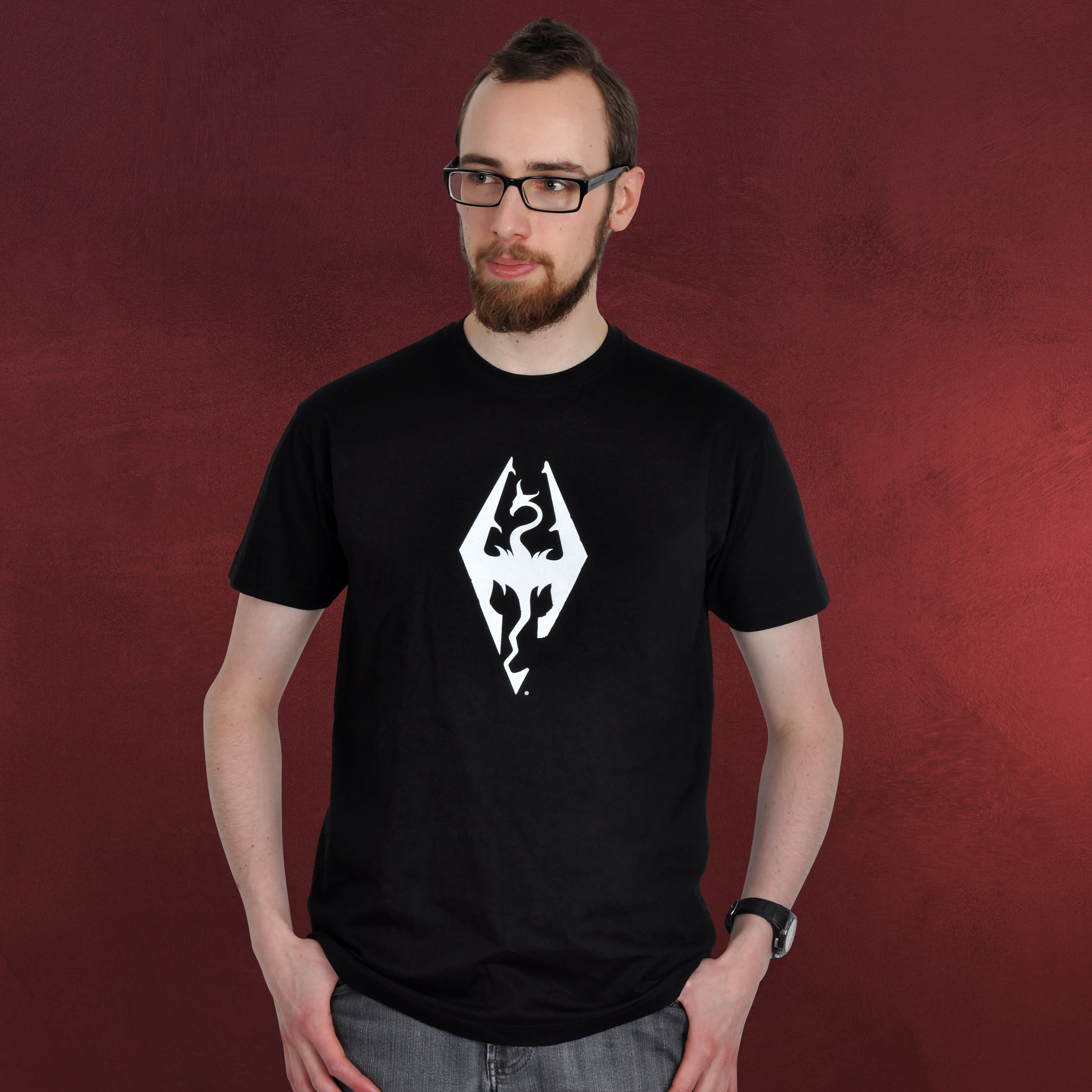 Skyrim Dragon Symbol T Shirt Schwarz The Elder Scrolls Elbenwald