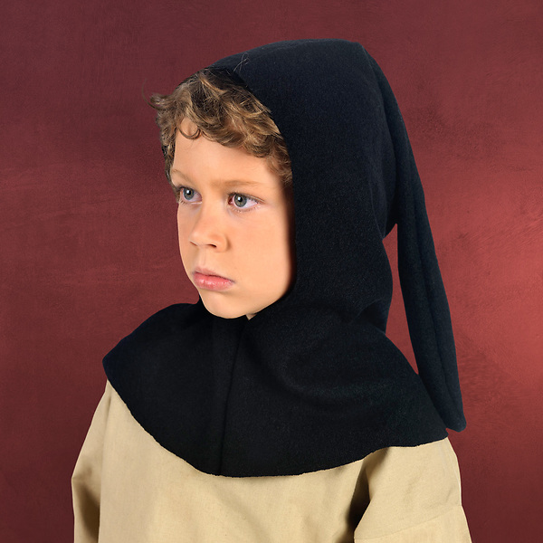 Mittelalter Gugel für Kinder schwarz